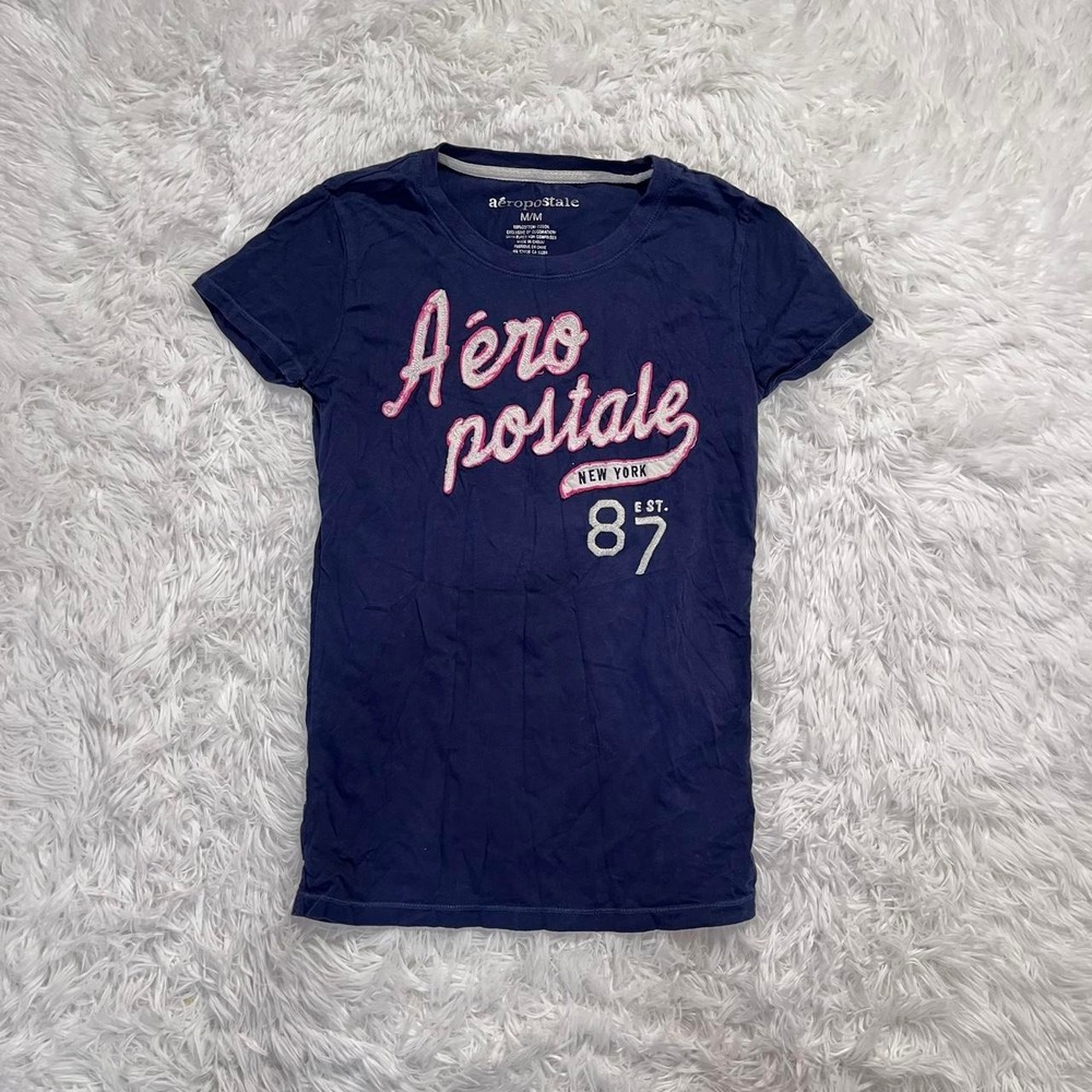 y2k vintage aeropostale navy blue embroidered graphic top medium